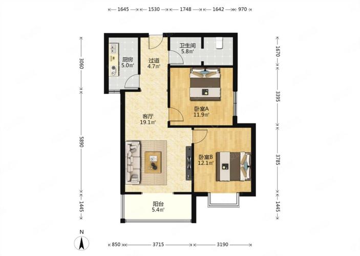 金领国际  2室2厅1卫   32.60万户型图