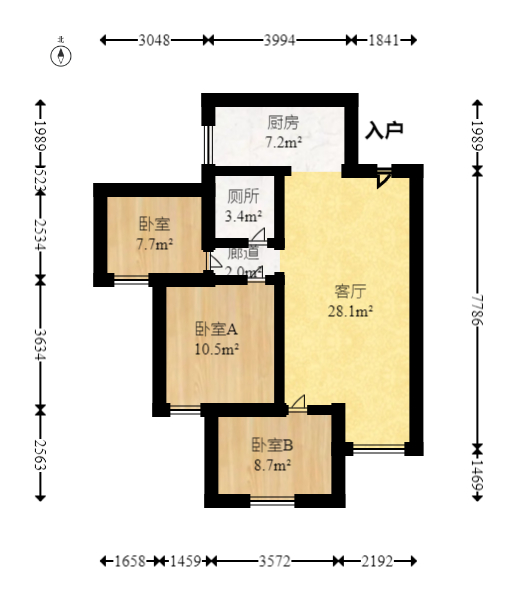 COCO蜜城  3室2厅1卫    85.0万室内图1