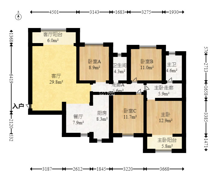 北辰中央公园A区  4室2厅2卫   127.00万