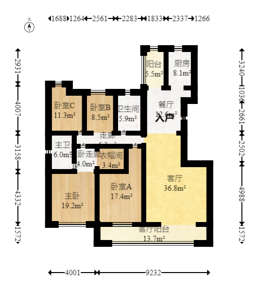 长城水郡  1室2厅1卫   145.00万室内图1