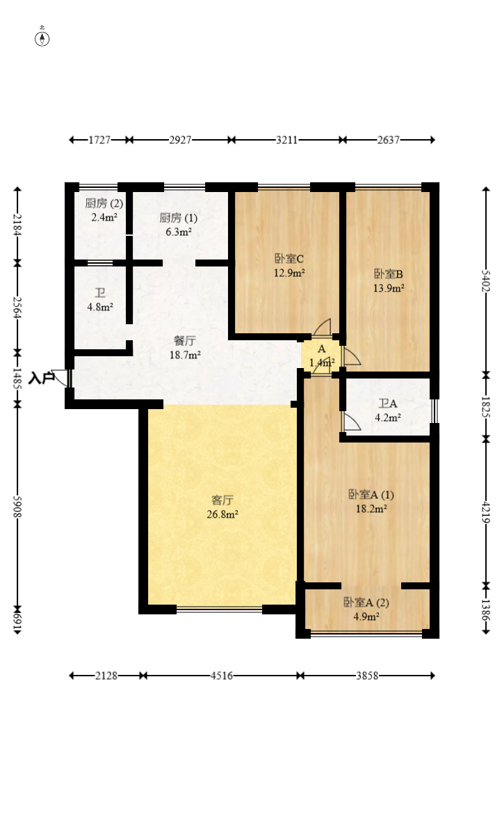 玛依拉山庄 3室2厅2卫 110.0万 玛依拉山庄 3室2厅2卫 110.0万户型图