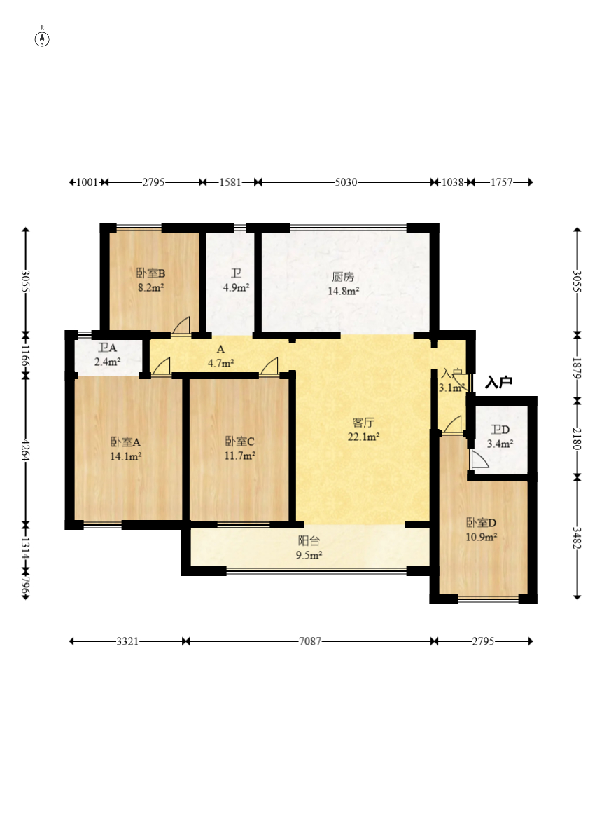 中建梅溪湖中心  4室2厅3卫   308.00万室内图1