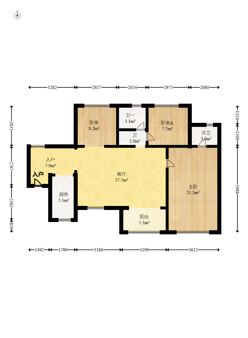 星湖湾二期高层 3室2厅2卫 90.0万 星湖湾二期高层 3室2厅2卫 90.0万户型图