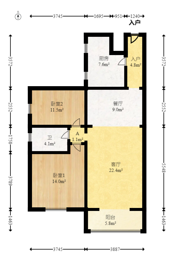 金碧文华  2室2厅1卫   76.00万室内图1