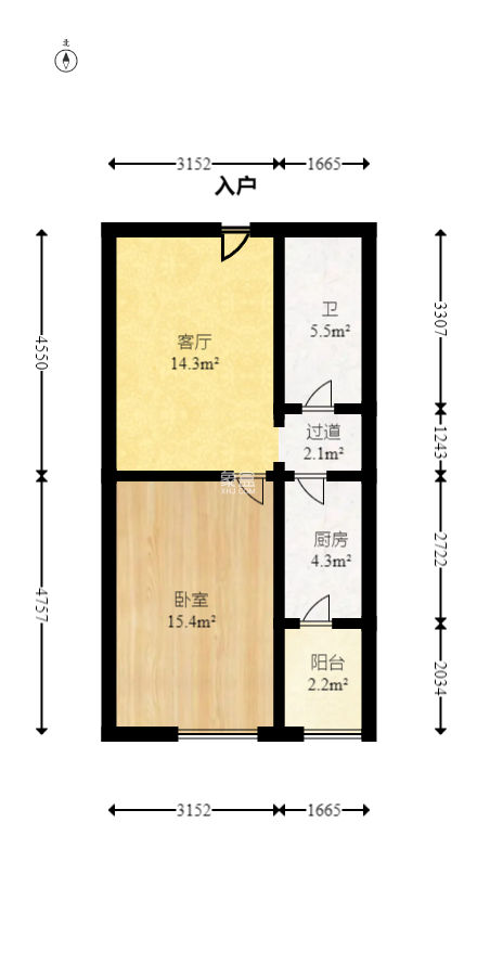 北辰三角洲E3区  1室1厅1卫   59.00万