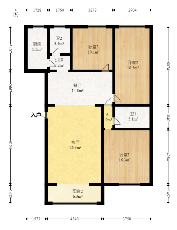 运通馨苑 3室2厅2卫 105.0万 运通馨苑 3室2厅2卫 105.0万户型图