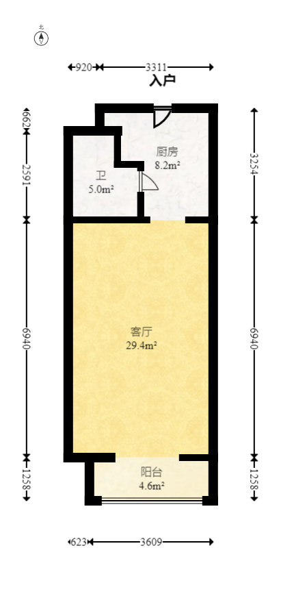 上河国际F座  1室1厅1卫   36.80万室内图1