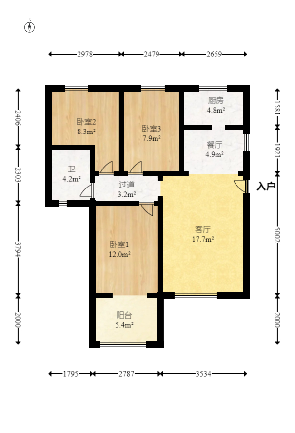 东玺门  3室2厅1卫    75.0万室内图1