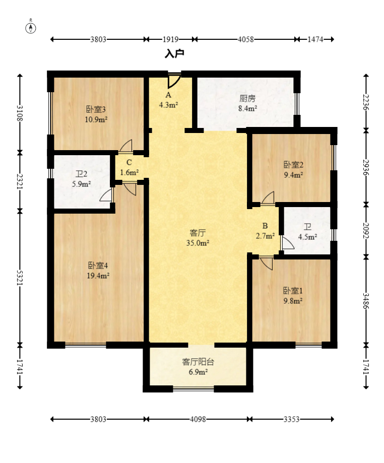 中建钰和城  4室2厅2卫   175.00万室内图1