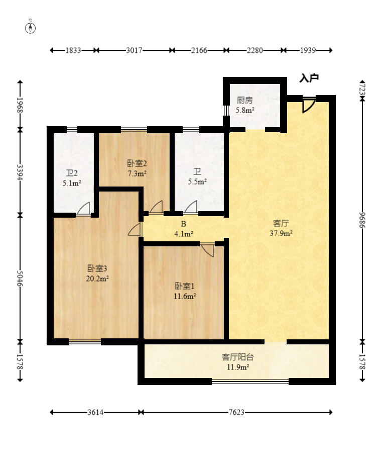 中建钰和城  3室2厅2卫   137.00万室内图1