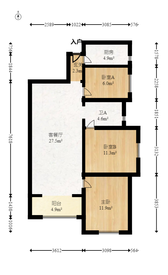 保利西海岸B区  3室2厅1卫   135.00万室内图1