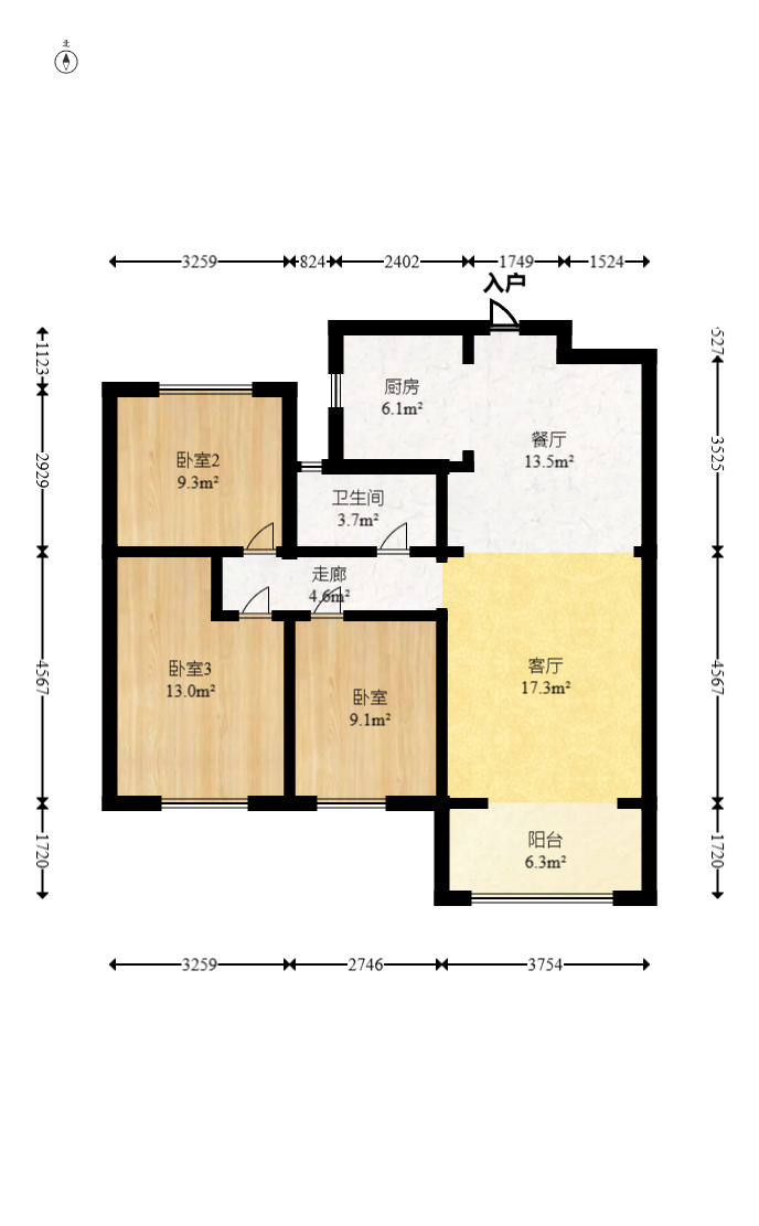 南益名士豪庭  3室2厅1卫   128.00万室内图1