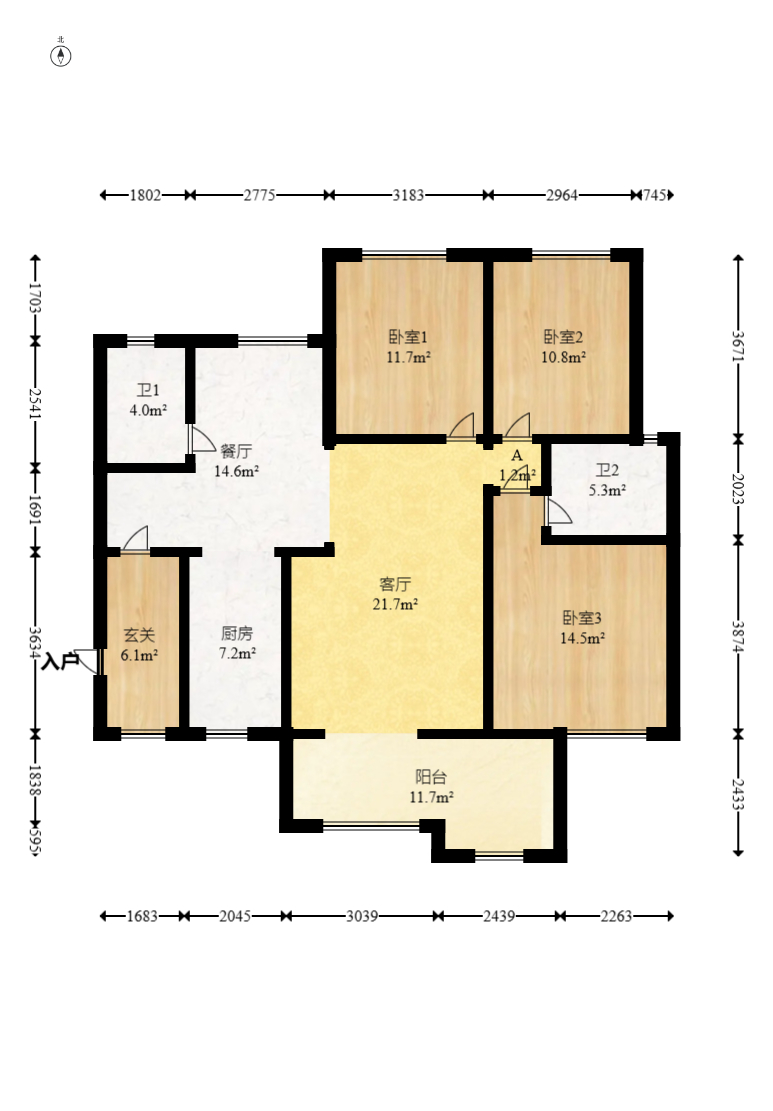 时代倾城一期  3室2厅1卫   95.90万室内图1