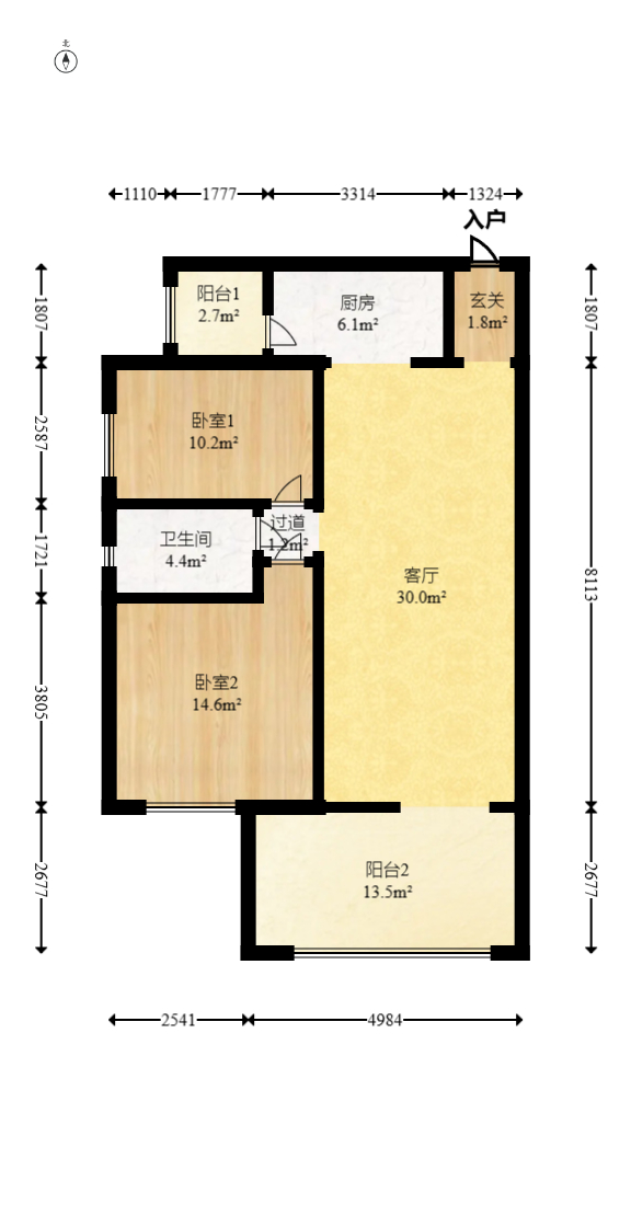 时代倾城三期  2室2厅1卫   65.00万室内图1