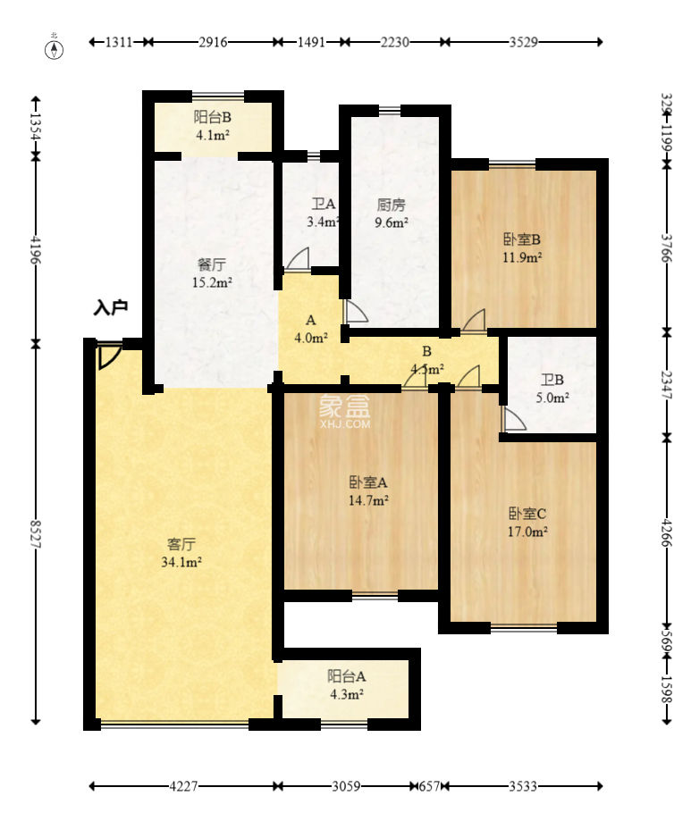 兴汉门公寓  3室2厅2卫   137.80万