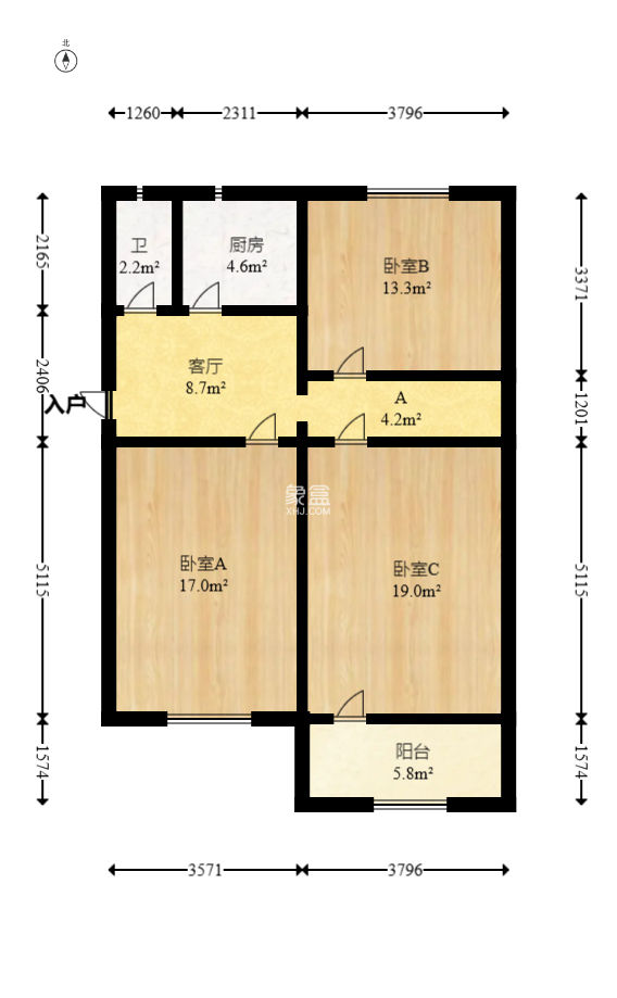 湖南日报宿舍  3室1厅1卫   68.00万