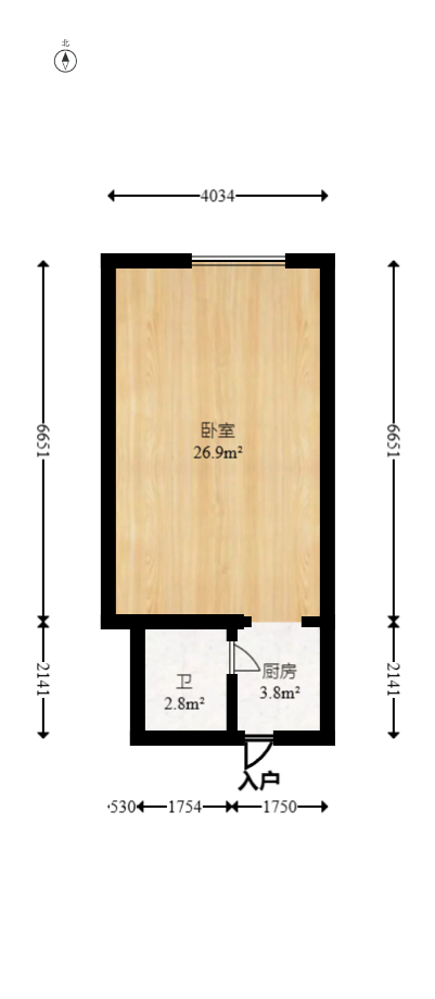 观园国际公寓  1室1厅1卫   34.50万室内图1