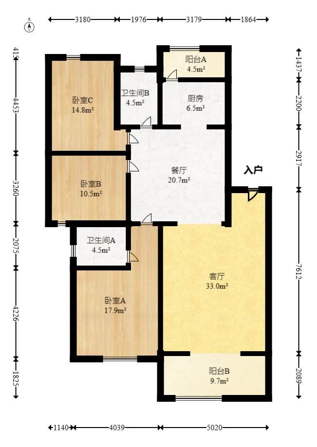 南郡明珠  3室2厅2卫   52.00万室内图1