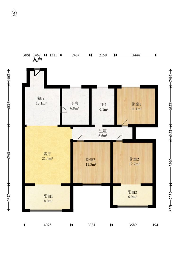 新城国际花都  3室2厅2卫    70.8万室内图1