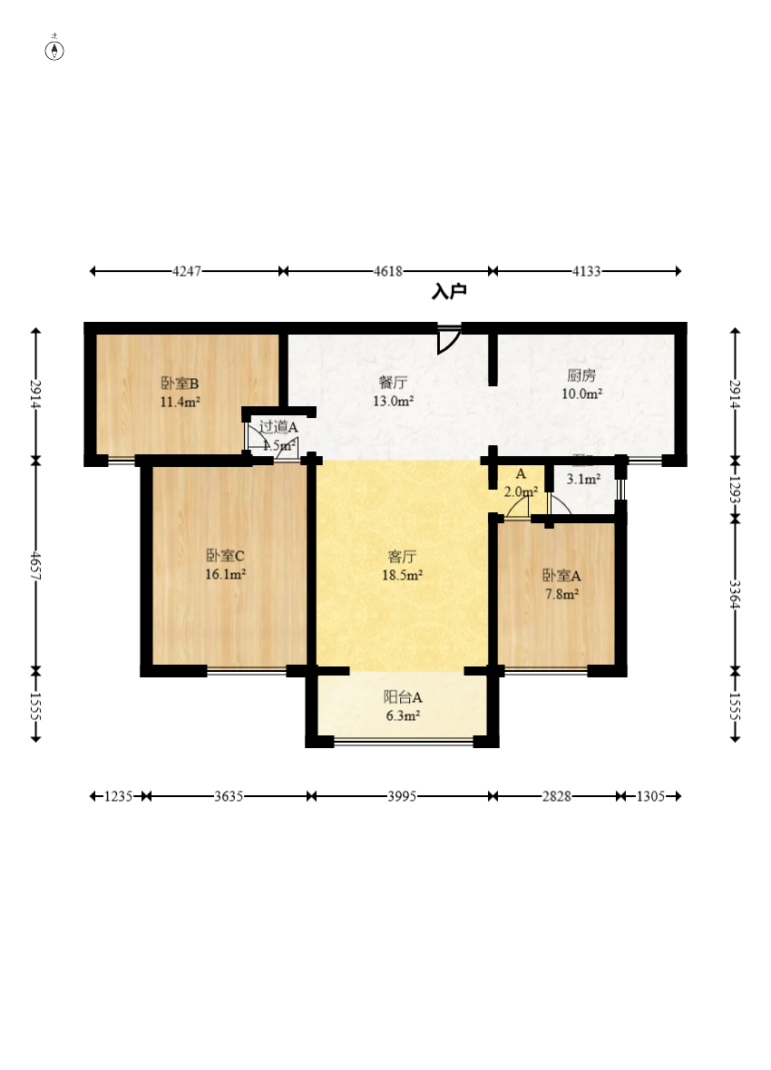 博长山水香颐 3室2厅1卫 86.8万 博长山水香颐 3室2厅1卫 86.8万户型图