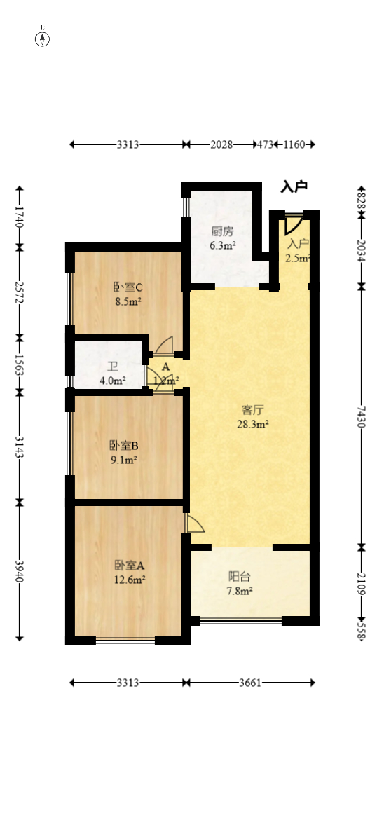 万科里梅溪郡  3室2厅1卫   190.00万室内图1