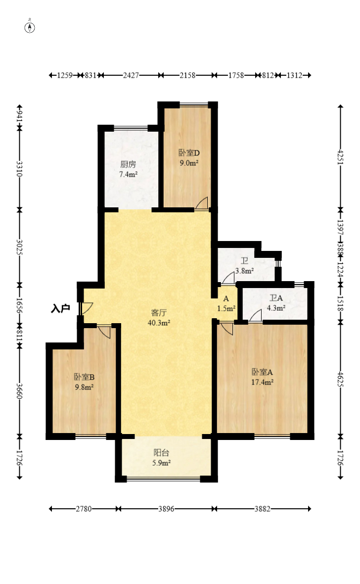 万科里梅溪郡  4室2厅2卫   270.00万室内图1
