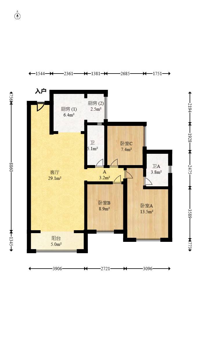 振业城四期  3室2厅2卫   155.00万室内图1
