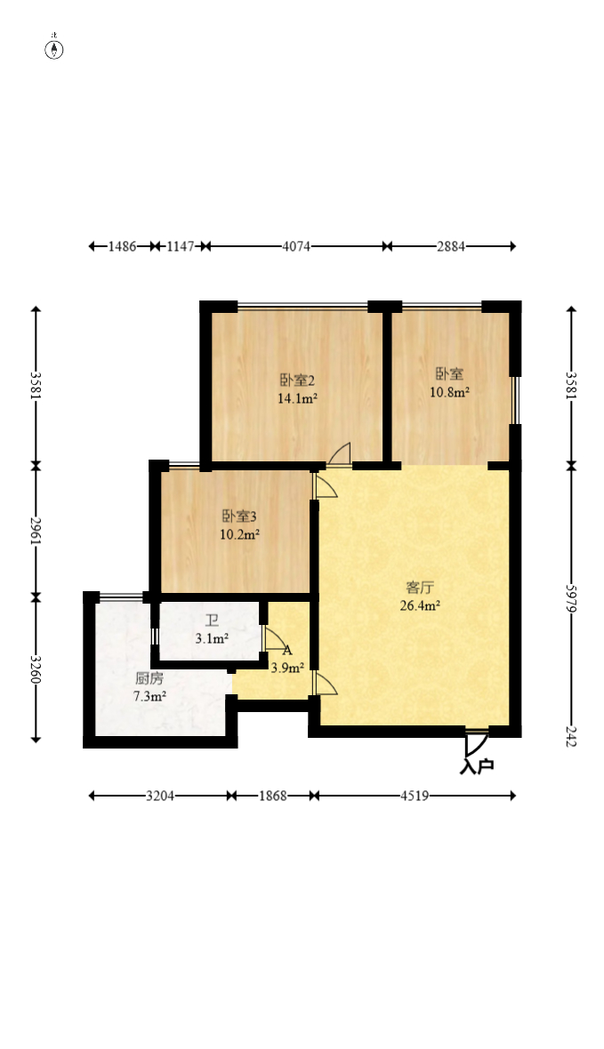 和庄  3室1厅1卫   81.00万室内图1