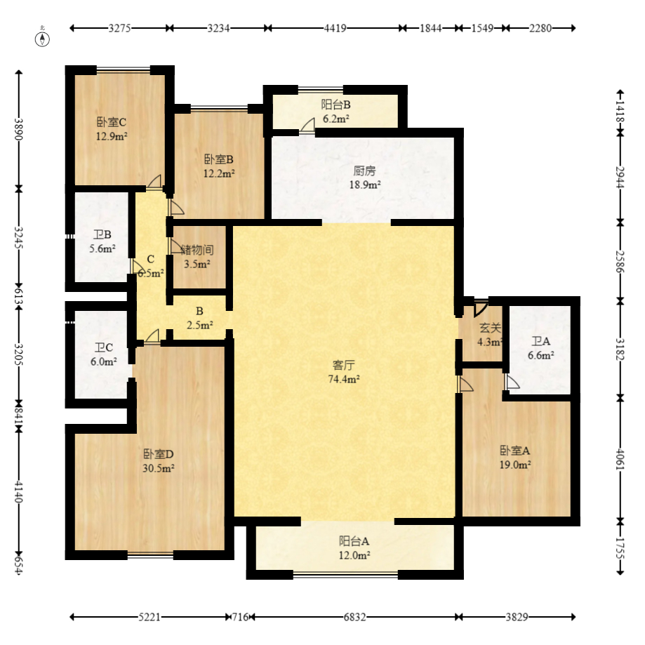 建发养云 4室2厅3卫 550.0万 建发养云 4室2厅3卫 550.0万户型图