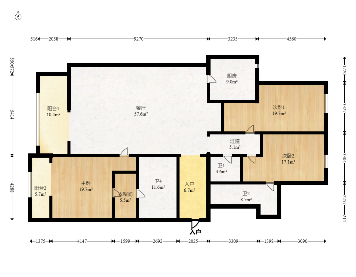 北辰定江洋  3室2厅2卫    350.0万室内图1