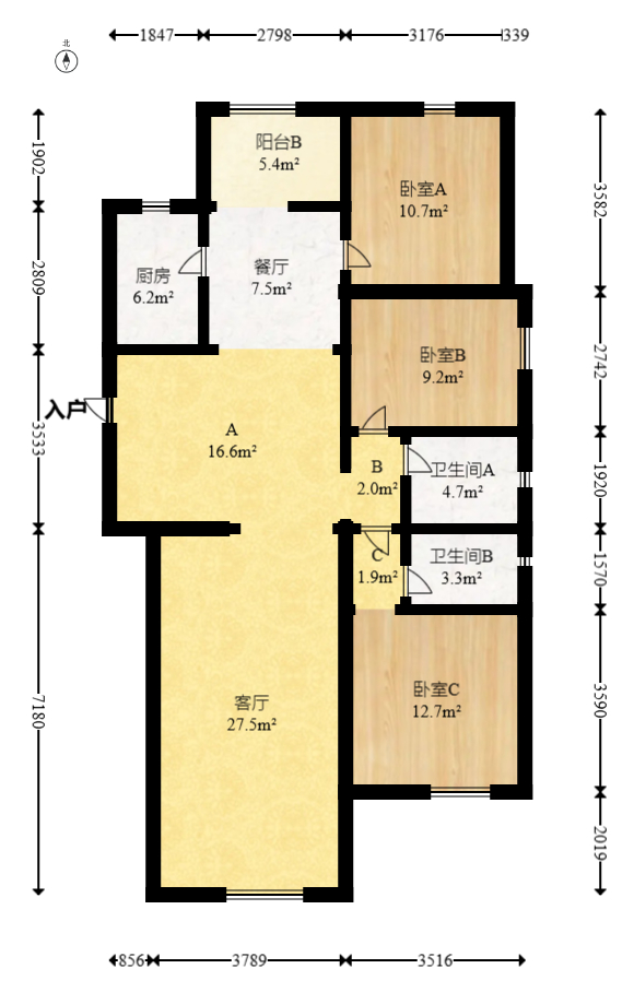 五矿万境蓝山 3室2厅2卫 135.0万 五矿万境蓝山 3室2厅2卫 135.0万户型图