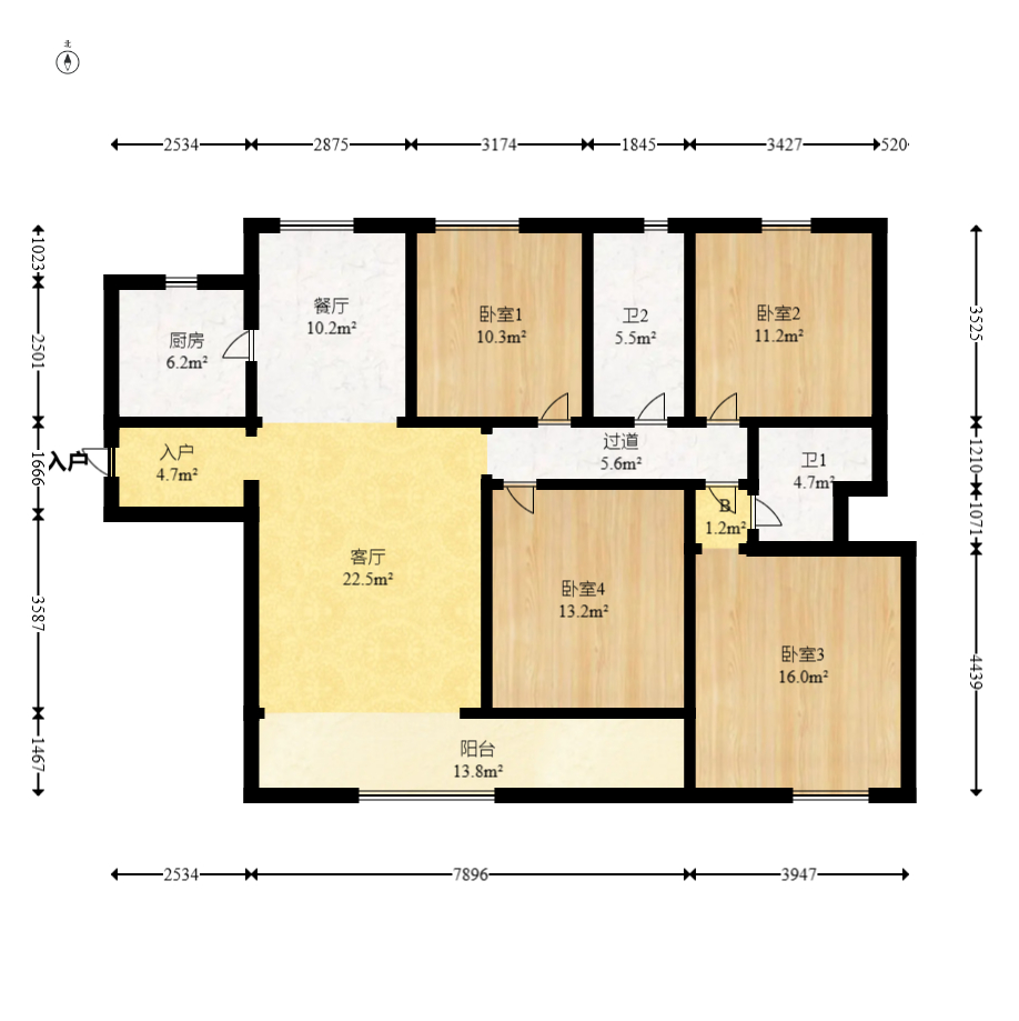 德奥悦东方 4室2厅2卫 205.0万 德奥悦东方 4室2厅2卫 205.0万户型图