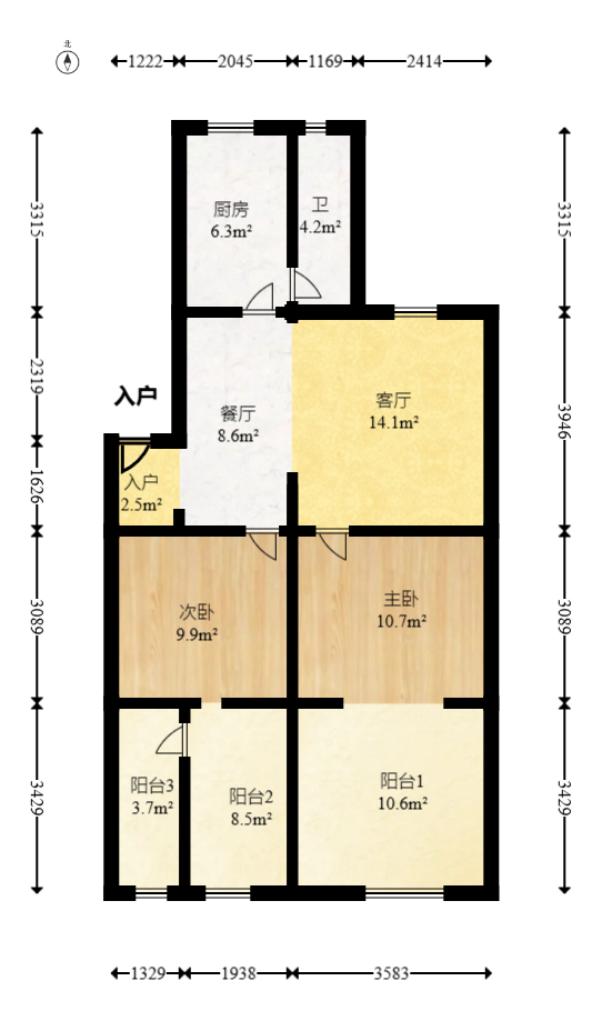 交通设计院（伍家岭）  3室2厅1卫   65.00万室内图1