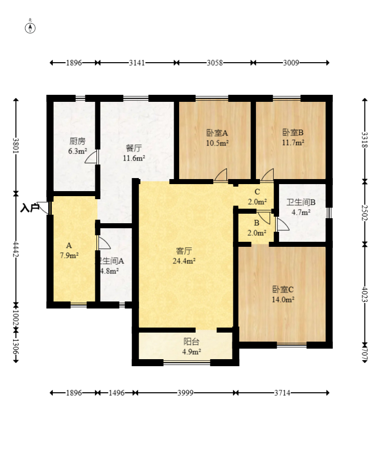 丽发新城 3室2厅2卫 99.8万 丽发新城 3室2厅2卫 99.8万户型图