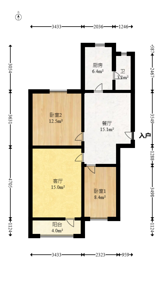 东二环黄兴医院宿舍（长峰医院宿舍、湘城医院）  3室1厅1卫    42.8万室内图1
