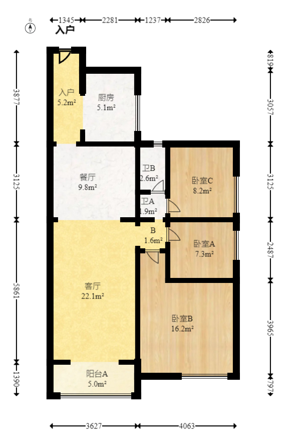 南城印象  3室2厅1卫   106.00万室内图1