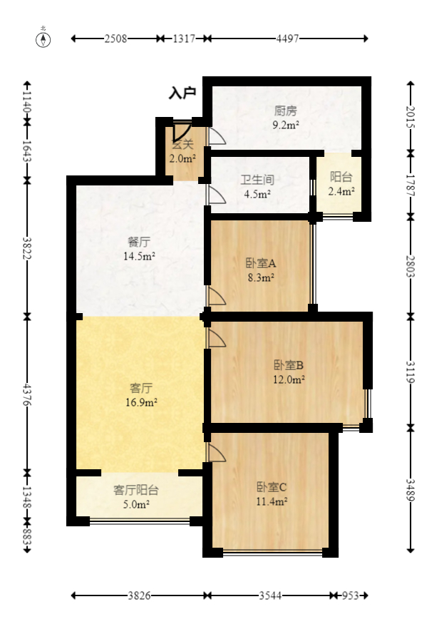中信凯旋城(中信新城四期) 3室2厅1卫 63.8万 中信凯旋城(中信新城四期) 3室2厅1卫 63.8万户型图