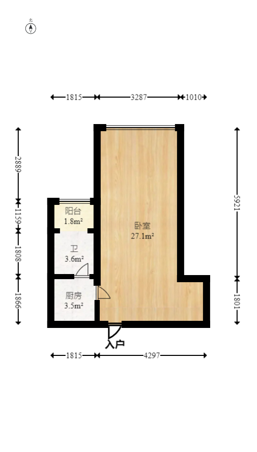 藏珑湖上国际花园  1室1厅1卫   35.00万室内图1