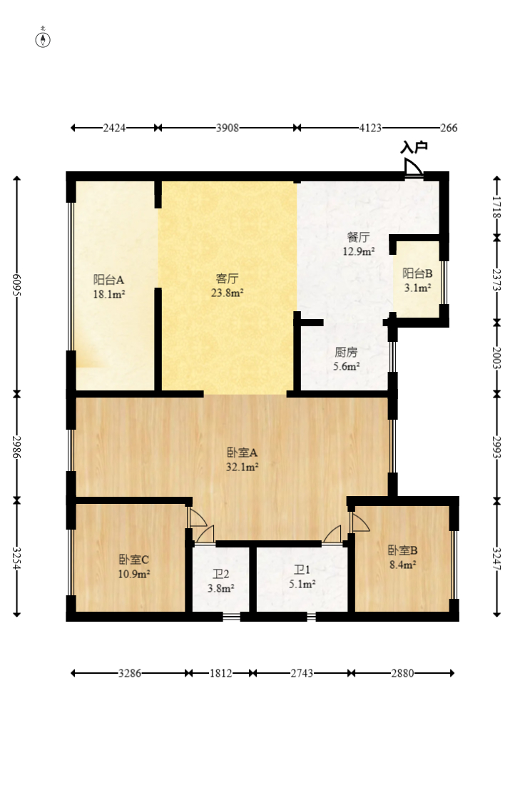 建发玖洲观澜  4室2厅2卫   205.00万室内图1