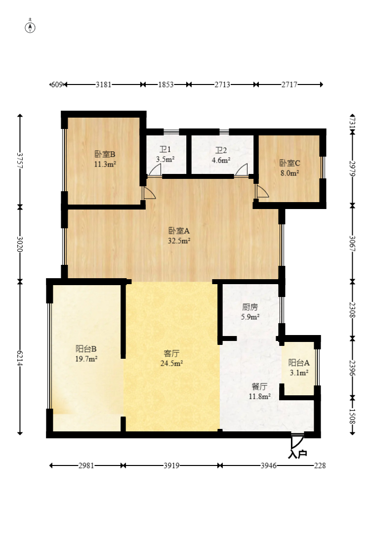 建发玖洲观澜  4室2厅2卫   210.00万室内图1
