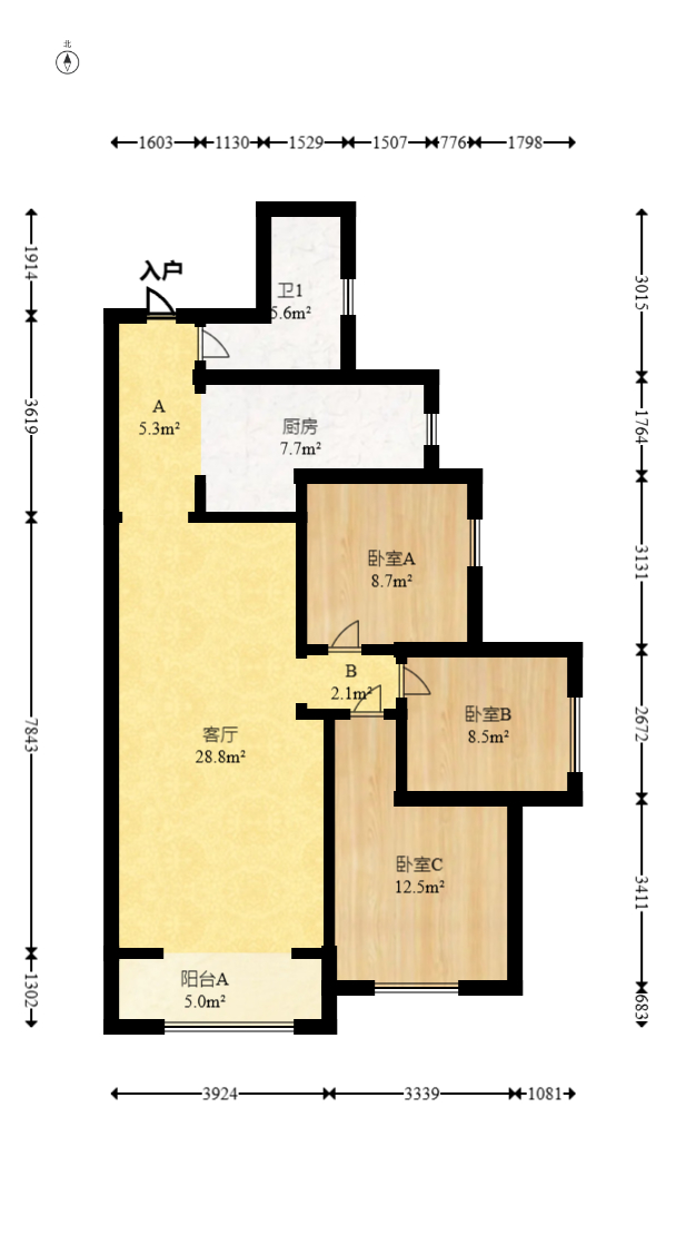 五江天街南区  3室2厅1卫    86.0万室内图1