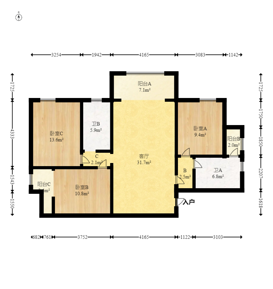 潇湘名城(新里程潇湘名城)  3室2厅1卫    100.0万室内图1