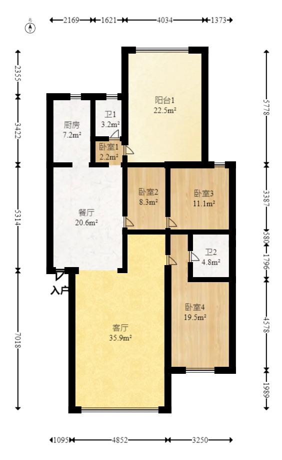鑫天花园  3室2厅1卫   80.00万室内图1