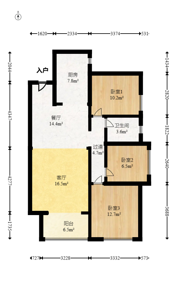 名家翡翠花园  3室2厅1卫   76.00万室内图1