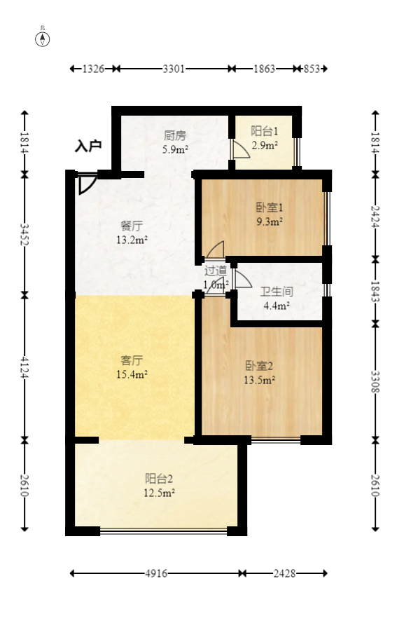 时代倾城四期 3室2厅2卫 77.5万 时代倾城四期 3室2厅2卫 77.5万户型图