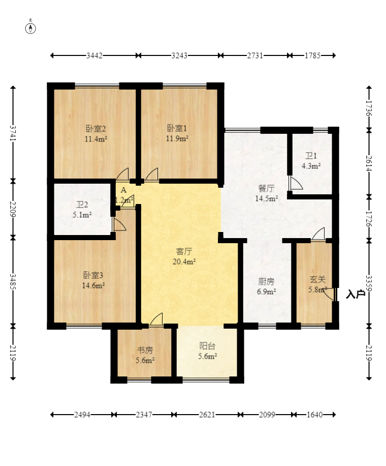 时代倾城一期  3室2厅2卫   98.80万室内图1