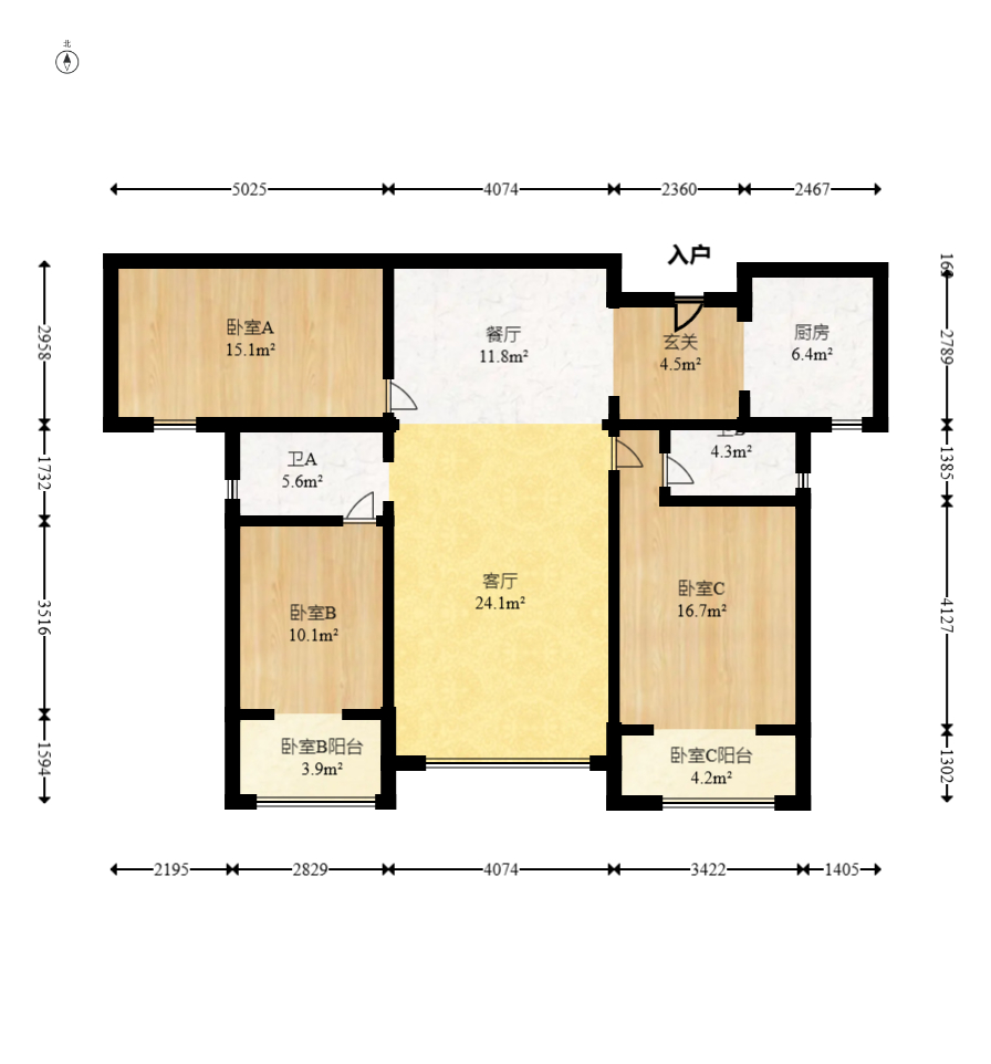 八方小区C区  3室2厅2卫   319.00万室内图1