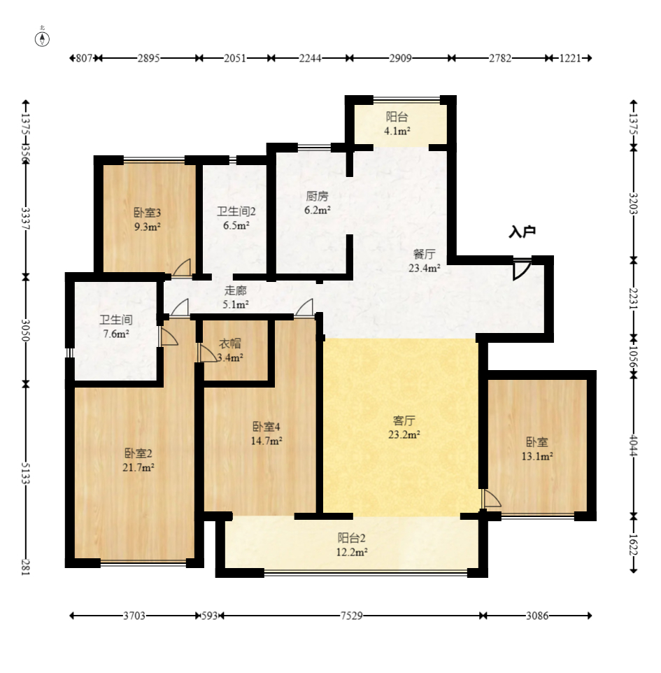 金茂建发观悦  4室2厅2卫   283.00万室内图1
