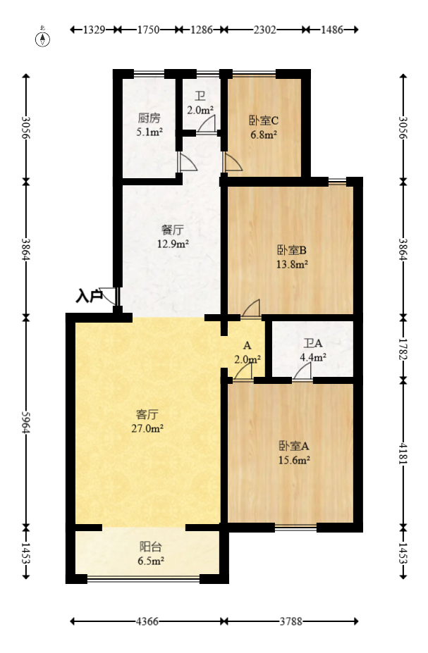 卓峰家园  3室2厅2卫   76.00万室内图1