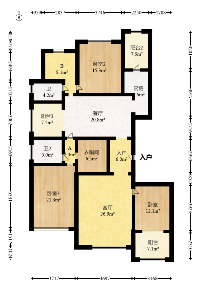 恒大华府  5室2厅2卫   260.00万室内图1